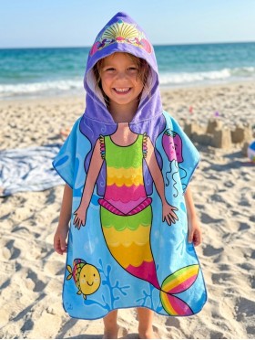 Kids Mermaid Patterned Hoodie Towel